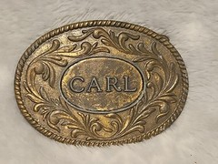 Vintage 1977 The Kinney Co « CARL » Heavy Duty Oval Metal Belt Buckle