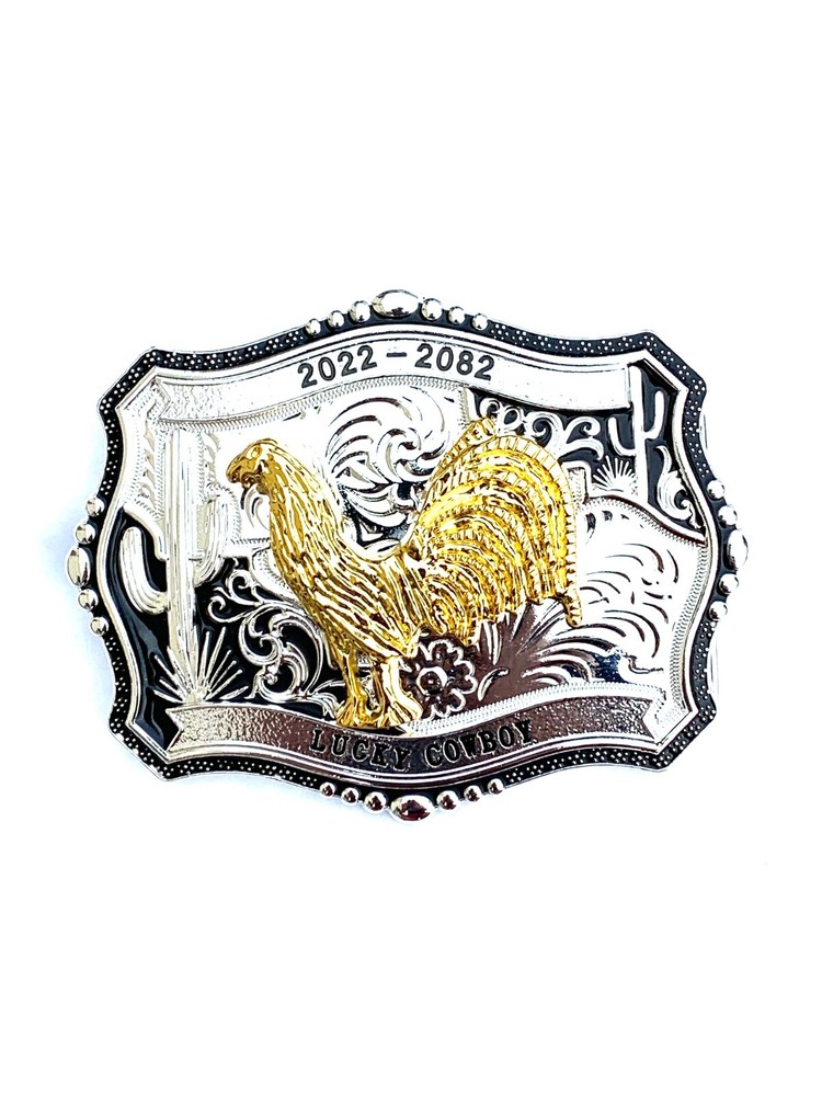 Western Buckle Gold Black Silver Rooster Cowboy 2 »Buckle Hebilla Vaquero Gallo