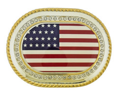 New Men Women American US Flag Belt Buckle Gold Metal Bling Iced Style Western