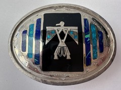 Johnson & Held Ltd. Thunderbird Inlay Western Belt Buckle & Bolo Tie Set, Silver