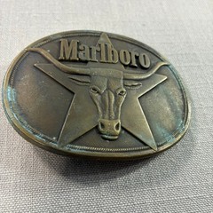 Vintage 1987 Marlboro Solid Brass Longhorn Bull Belt Buckle Western Cowboy