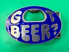 Got Beer Novelty Blue Enameled Funny Bar Pick Up Belt Buckle With Bottle Opener