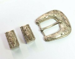 Hecho En Mexico Belt Buckle Set Sterling Silver 925 Flowers Glam fits 20mm Belt