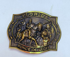 Vintage Heritage Mint Ltd Ponce de Leon Brass Belt Buckle with Papers and Pouch