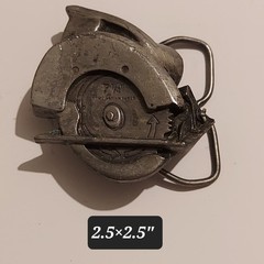 Vintage 1977 Bergamot Brass Works Circular Saw Belt Buckle Pewter Tone USA Made