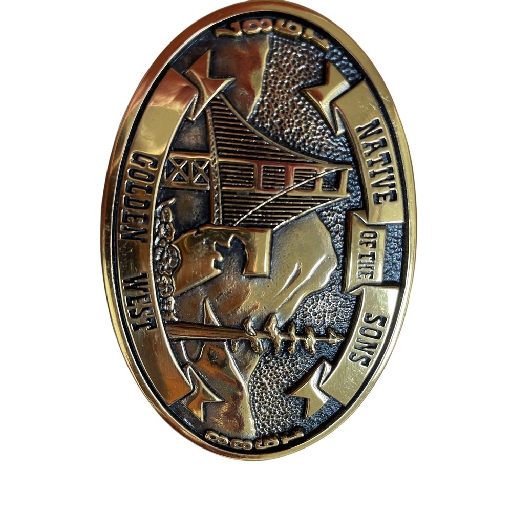 Vintage Native Sons Golden West Brass Belt Buckle Robert R Souza President
