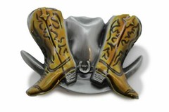 Silver Metal Men Belt Buckle Western Fashion Brown Boot Cowboy Hat Weekend Look
