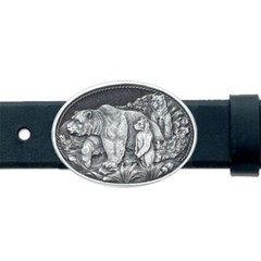 Heritage Pewter Belt Buckle 3 Grizzlies Oval w/Gift Box