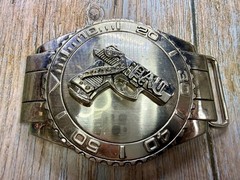 Dive Watch Style Shape Pistol Gun with Rhinestone Silver Color Large Belt Buckle