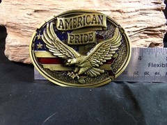 Men&rsquo;s Belt Buckle &lsquo;AMERICAN PRIDE,&rsquo; U.S.A in shape of the Flag, & American Eagle