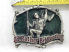 Vintage « I&rsquo;d Rather Be Hunting » Duck Hunter 1994 Green Pewter Belt Buckle