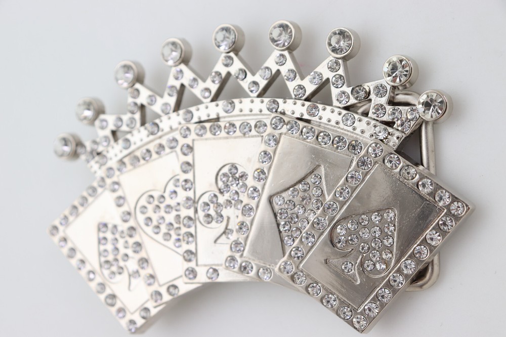 New Men Women Silver Metal Belt Buckle Cool Card Games Crown Gambling Bling Look