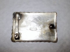Vtg RENALDE Denver SILVER Nickel Brass WESTERN Revolver GUN & ROSES Belt BUCKLE