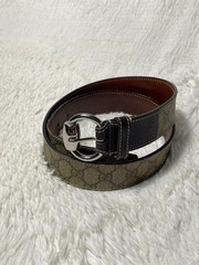 GUCCI Pre-Owned Gg Pattern Leather Belt Striped All Over Men&rsquo;S