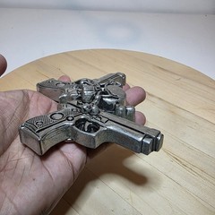 Rock Rebel Large skull and crossed 2 guns belt buckle Antiqued Silver Tone 2A
