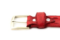 El Presidente Mens Red Cowboy Belt Crocodile Tail Print Leather 34,
