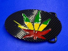 Marijuana Cannabis Pot Leaf Weed Enameled Rasta Belt Buckle New in open Box