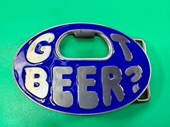 Got Beer Novelty Blue Enameled Funny Bar Pick Up Belt Buckle With Bottle Opener