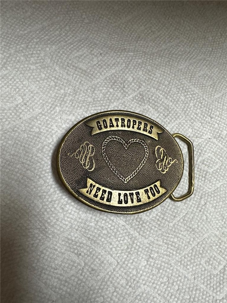 VINTAGE Goatropers Need Love Too Brass Belt Buckle