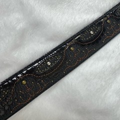 Justin Black Leather Embroidered Belt Ornate Silver Buckle Sz 30 Western Country