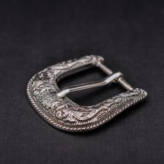 Western Cowboy Silver Flower Engraved Belt Pin Buckle 3pc/Set Fits 1-1/8&Prime; Strap