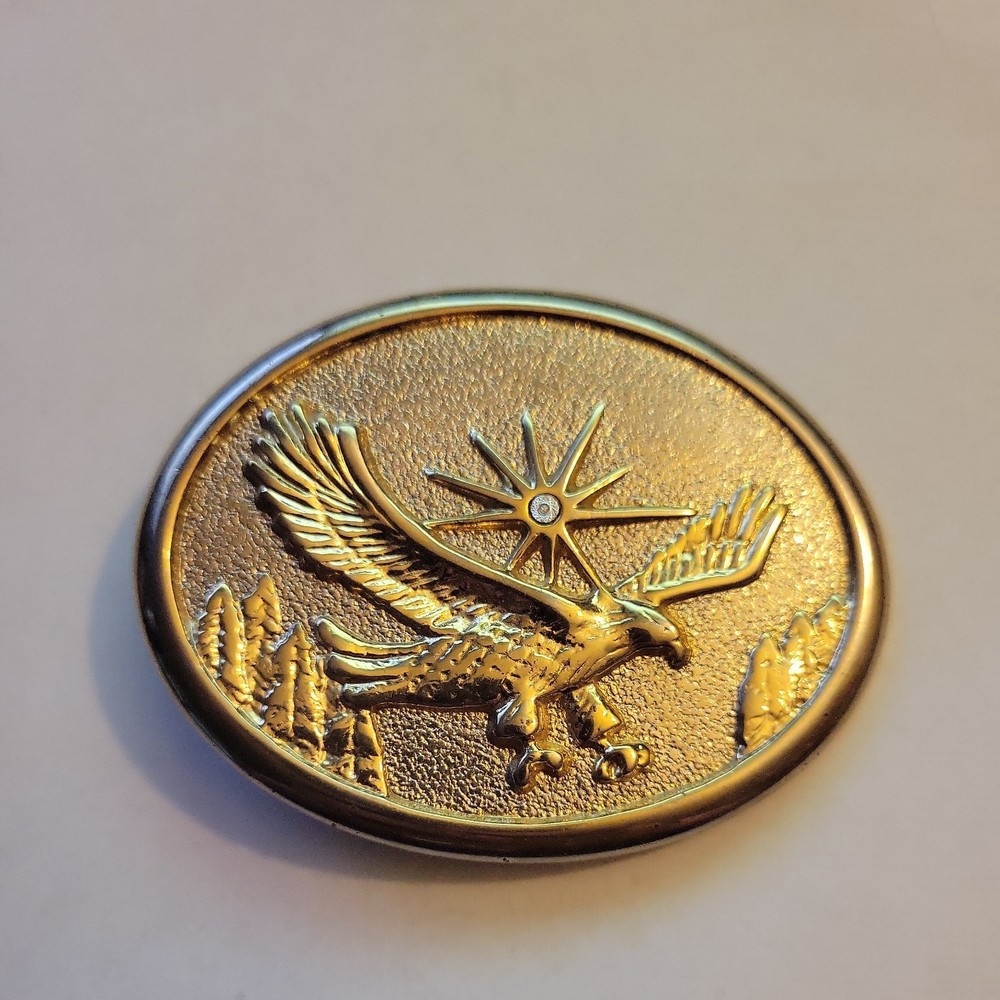 Eagle Belt Buckle 70s Gold Western Bird Cowboy Hawk Oval Retro Vintage