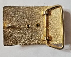 VTG Western Belt Buckle Gold Tone w/ Polished Banded Agate Stone 1.5&Prime; Belt
