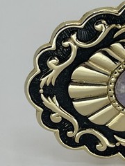 Belt Buckle Lavender Jade Cabochon oval gold tone black enamel background