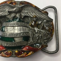 Vintage 1986 Brass USA Patriotic Proud To Be An American Veteran Belt Buckle War