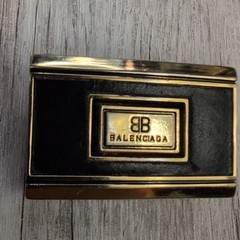 Balenciaga Black Gold Tone Belt Buckle Rectangle BB Logo Vintage Style Accessory