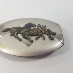 VTG Nickel Silver BELT BUCKLE big bucking Bronco Rodeo Horse Bull Riding