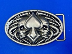 Skulls With Poker Cards Spade Bikers Metal Raised 3D Belt Buckle