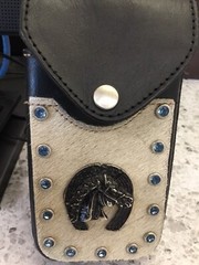 Leather Belt Attachment WESTERN COWHIDE HORSE HORSESHOE BLUE STONES-NICE!!