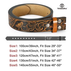 TRIWORKS Western Belt without buckle for men – Fit Size 34&Prime;-37&Prime;, Black/Brown