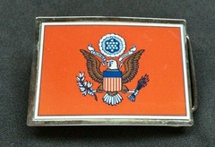 UNITED STATES SEAL EAGLE STARS & STRIPES RED BACKGROUND BELT BUCKLE
