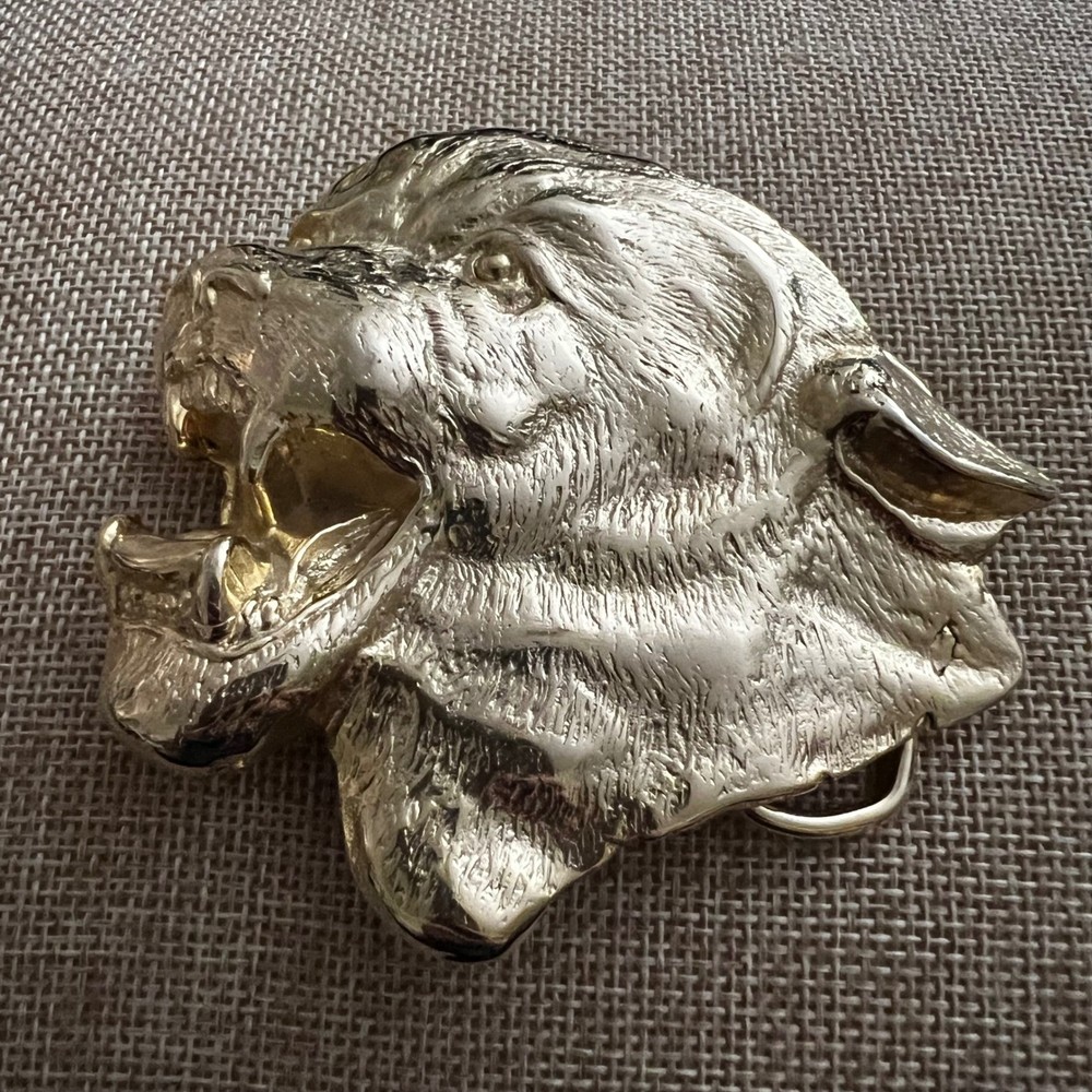 MBCI Vintage Gold Tone Roaring Lion Head Belt Buckle Size 3.5 Inch Western