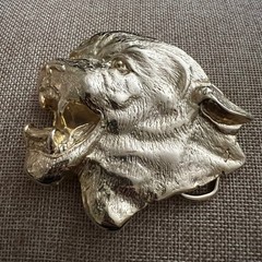 MBCI Vintage Gold Tone Roaring Lion Head Belt Buckle Size 3.5 Inch Western