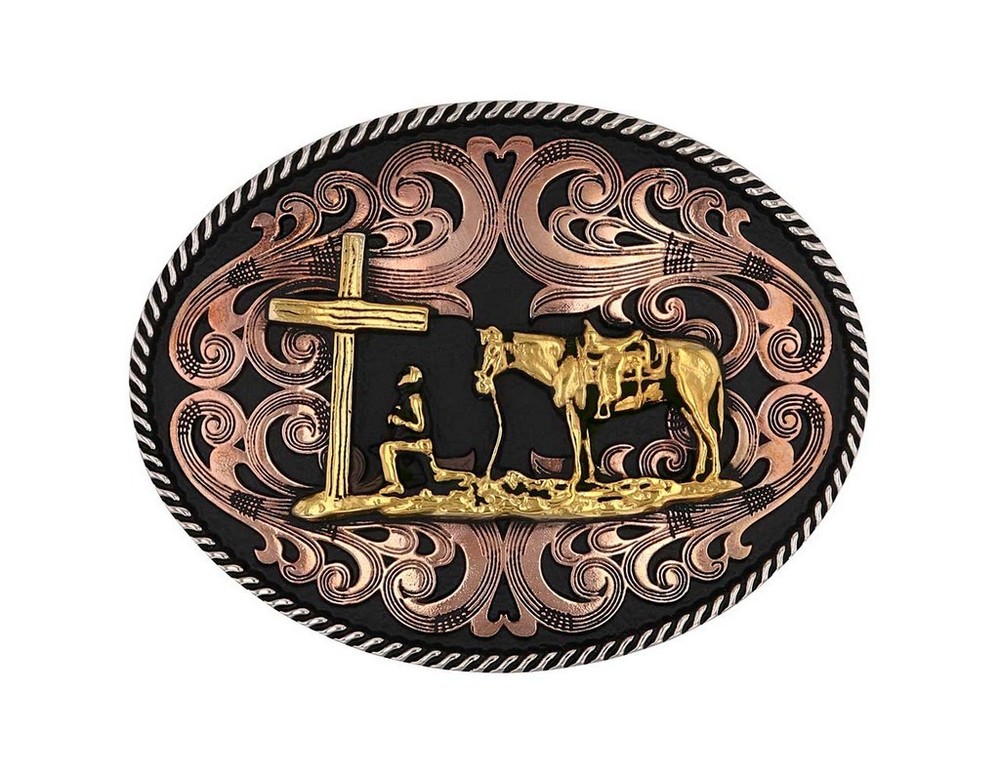 Montana Silversmiths Belt Buckle Tri-Tone Silver Gold Rose A1005