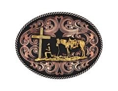 Montana Silversmiths Belt Buckle Tri-Tone Silver Gold Rose A1005