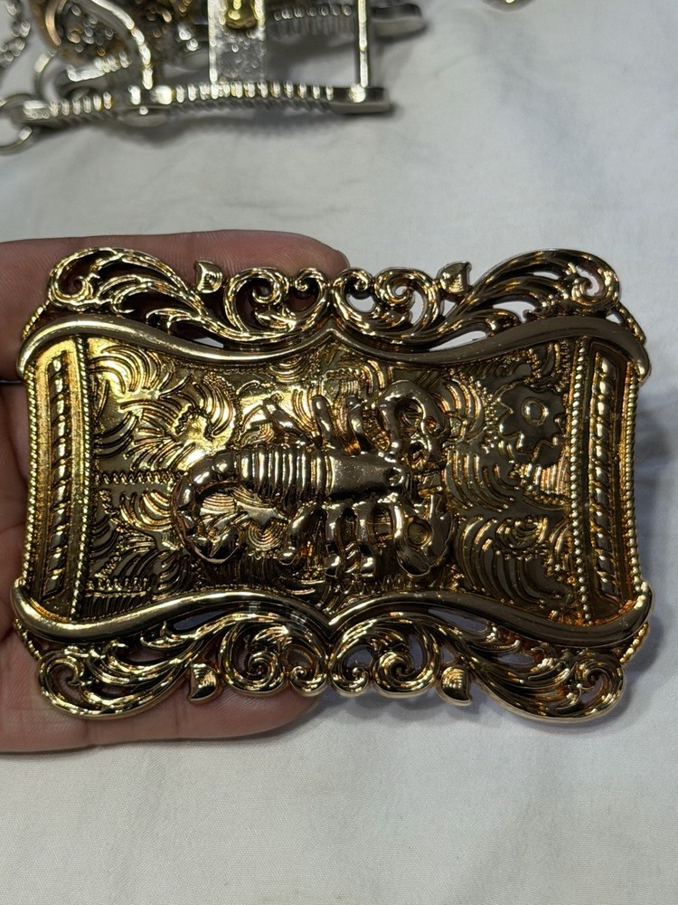 ALSA Men&rsquo;s Western Gold Tone Engraved Floral Scorpion Belt Buckle 1.5 in