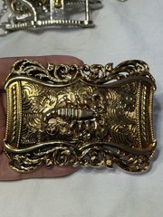ALSA Men&rsquo;s Western Gold Tone Engraved Floral Scorpion Belt Buckle 1.5 in