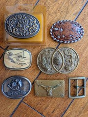 Vintage Belt Buckle Lot 7 Tony Lama Turf Paradise Brass Dragon Western Leather