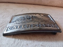 Neat Vintage Metal Caterpillar Tractors Belt Buckle w Farmer in Field 2×3&Prime; USA