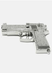 Gun Belt Buckle Iced Style Silver Metal Full of Rhinestones Revolver Pistols Men
