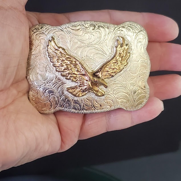 M&F Western Heritage Mexico Eagle Belt Buckle Silver Gold Tone Western Cowboy