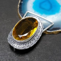 Handcrafted 925 Sterling Silver Citrine Quartz Faceted Oval Belt Buckle