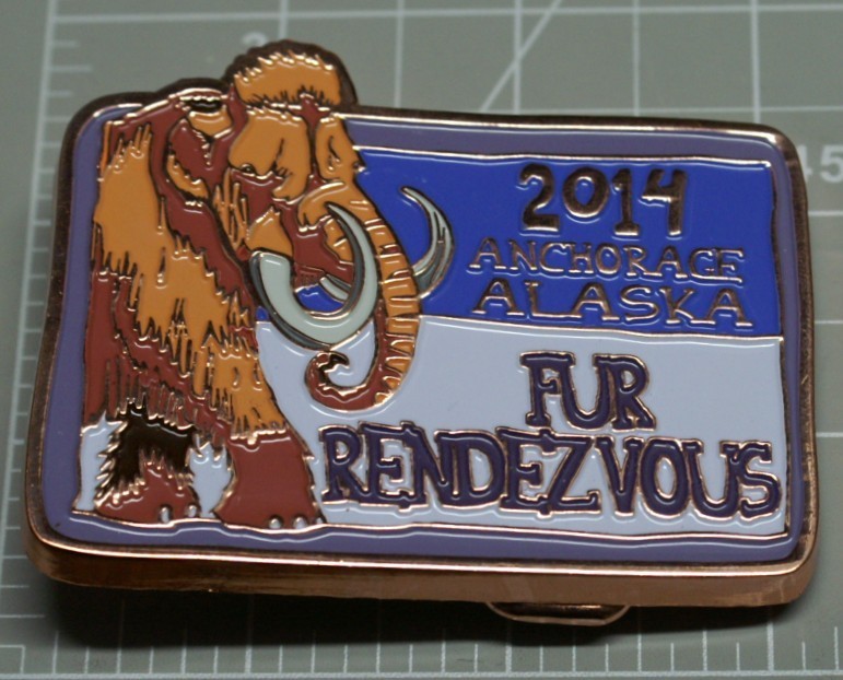 2014 Fur Rendezvous Belt Buckle Multi Colored Wooly Mammoth Brand New A249