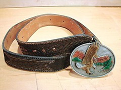 Nocona Leather Belt and 3D Flying Eagle Siskiyou Buckle Size 40 Vintage 1982 USA
