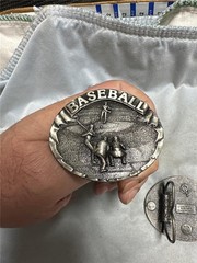 Three Vintage Baseball Belt Buckles by Bergamot Brassworks