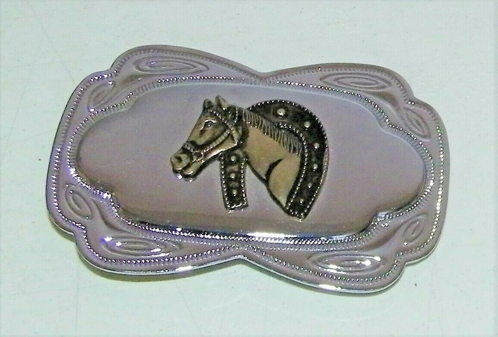 Vintage Horse Horseshoe Ranch Rodeo Silver/Gold Tone Western Belt Buckle Lucky